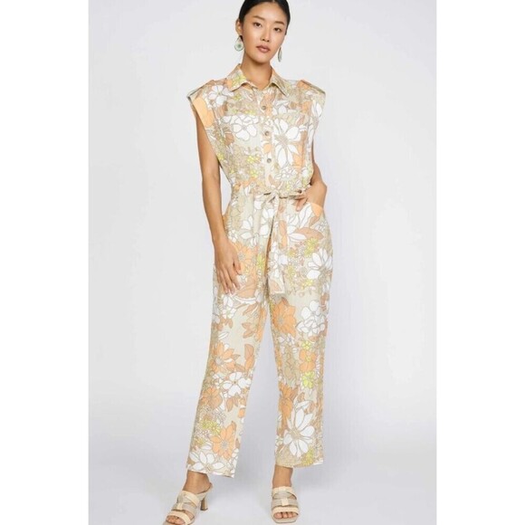 Current Pants - Current Air Sleeveless Utility Button Down Jumpsuit Womens Size XS Multi Boho